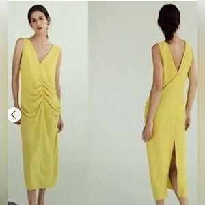Zara Vibrant Yellow Backless Dress midi sz S